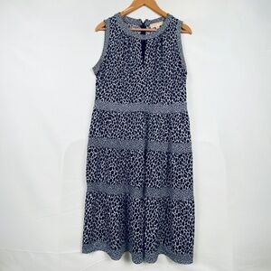 Michael Kors Sleeveless Midi Dress Women Sz L Animal Print Tiered Safari Comfort